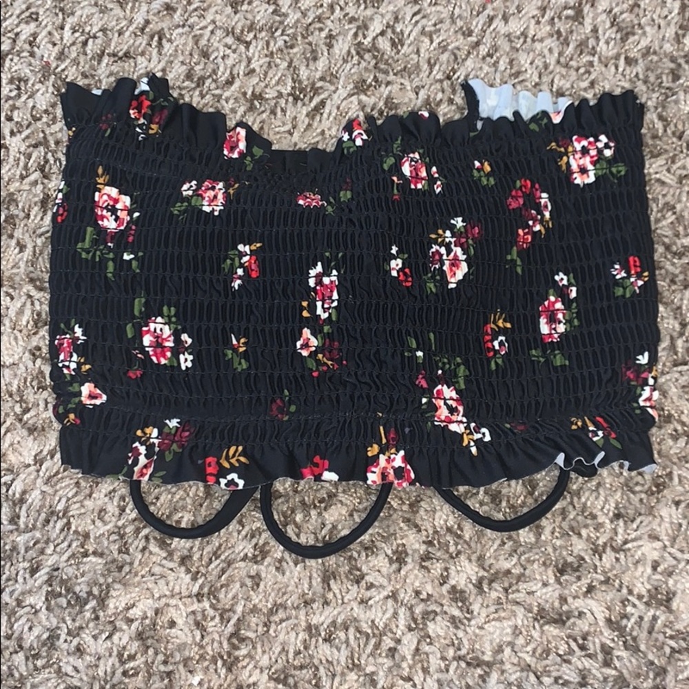 Strapless floral bathing suit top